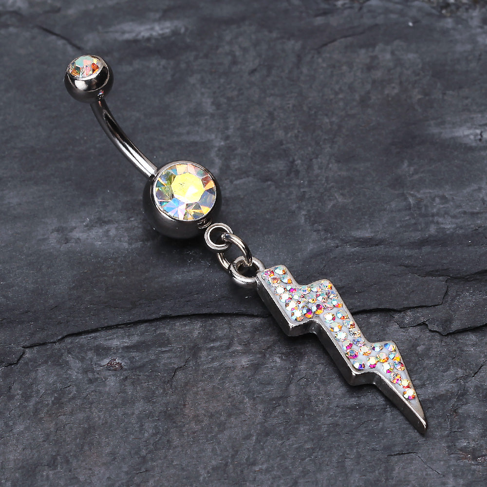 Detail View 2 of Lightning Bolt Radiance Belly Button Ring-Aurora Borealis