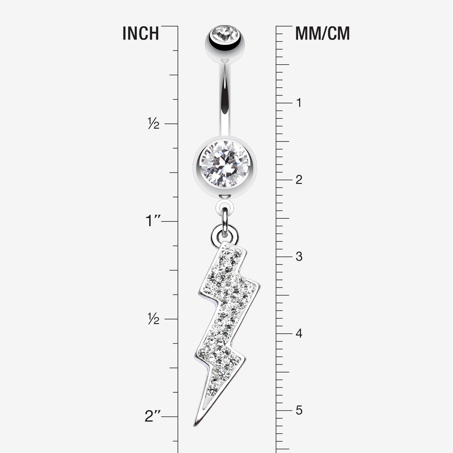 Detail View 1 of Lightning Bolt Radiance Belly Button Ring-Clear Gem