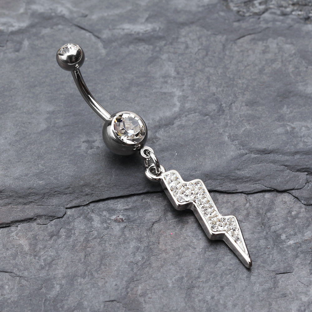 Detail View 2 of Lightning Bolt Radiance Belly Button Ring-Clear Gem
