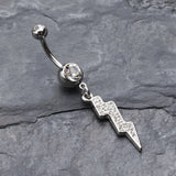 Detail View 2 of Lightning Bolt Radiance Belly Button Ring-Clear Gem
