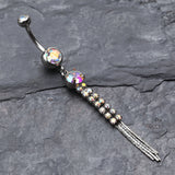 Detail View 2 of Sparkling Gem Chain Tassel Belly Ring-Aurora Borealis