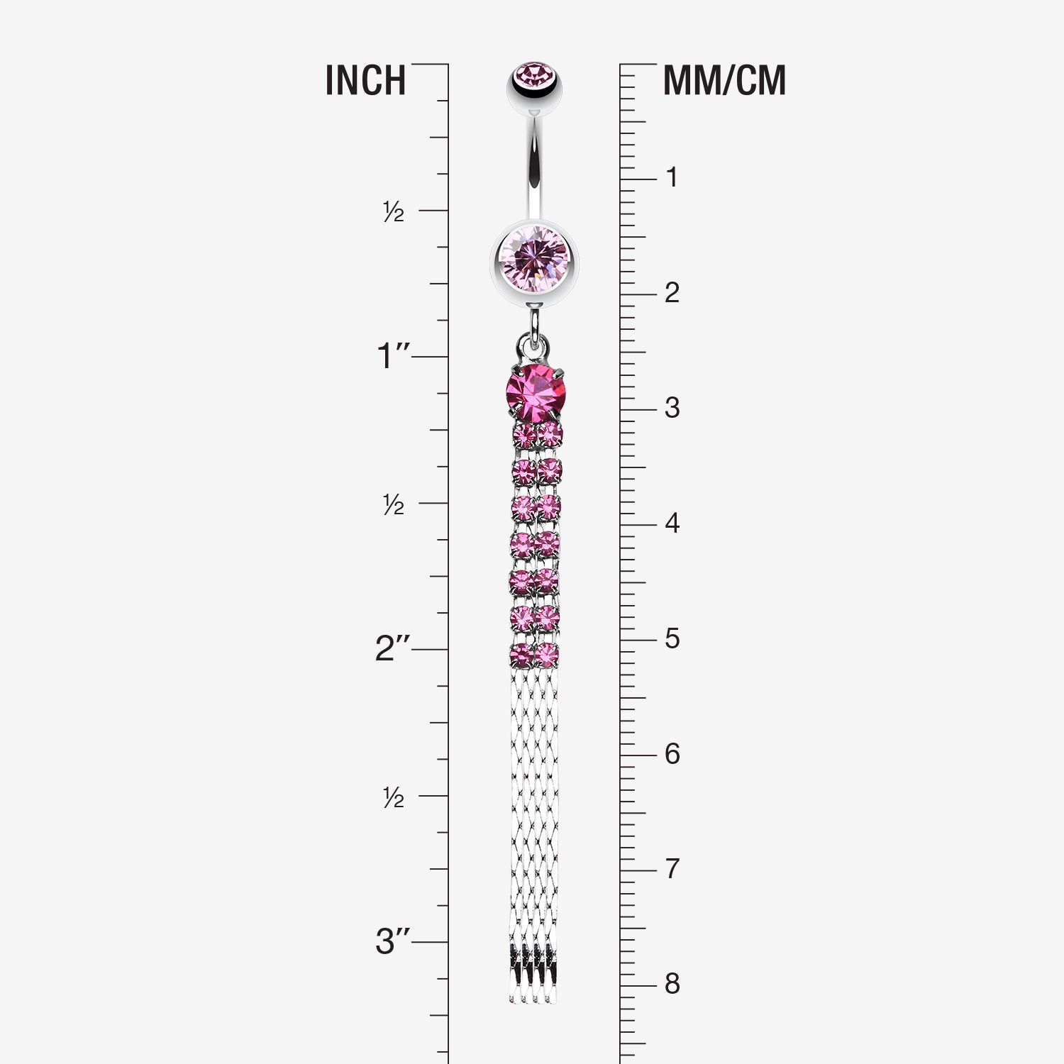 Detail View 1 of Sparkling Gem Chain Tassel Belly Ring-Light Pink