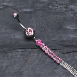 Detail View 2 of Sparkling Gem Chain Tassel Belly Ring-Light Pink
