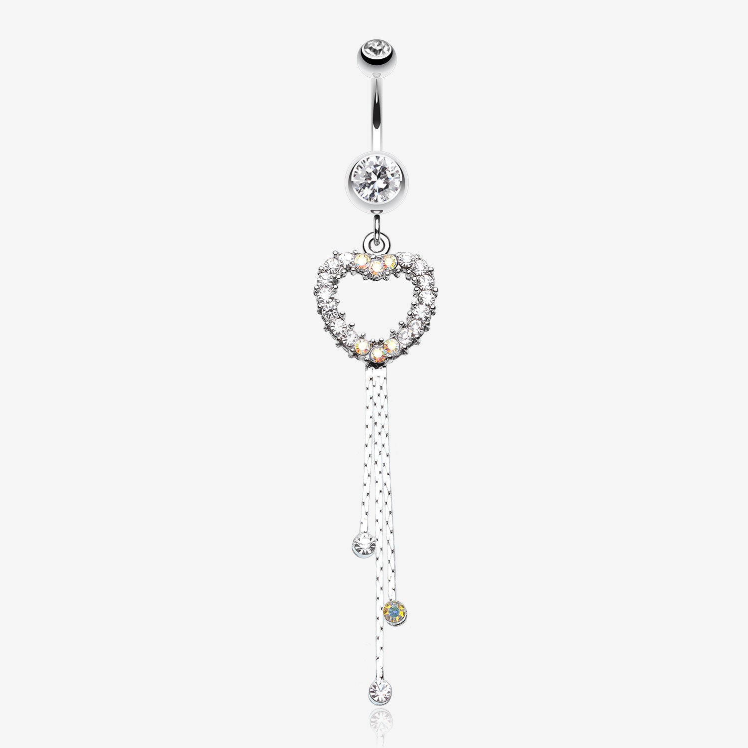 Classy Heart Cascading Belly Button Ring-Clear Gem