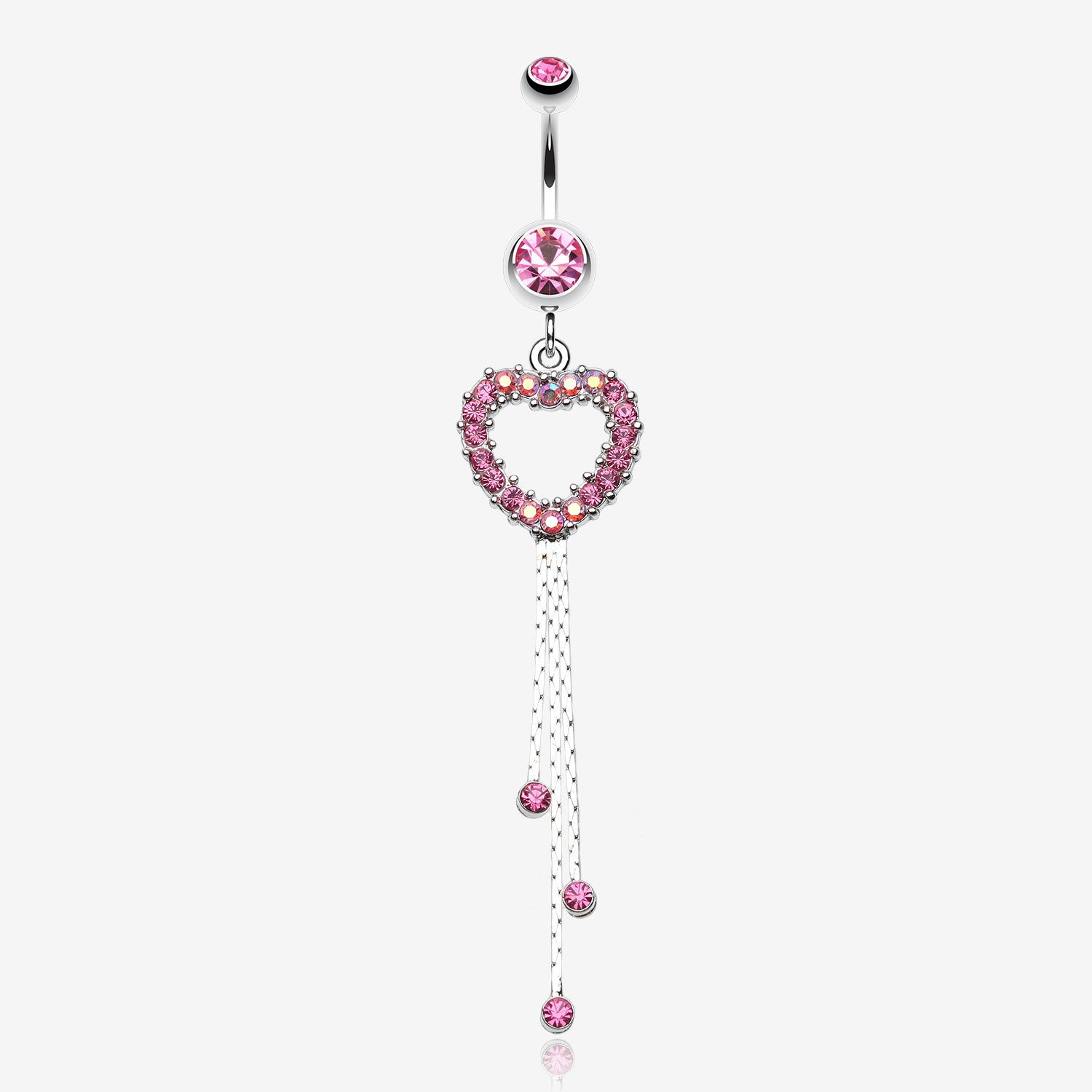Classy Heart Cascading Belly Button Ring-Light Pink