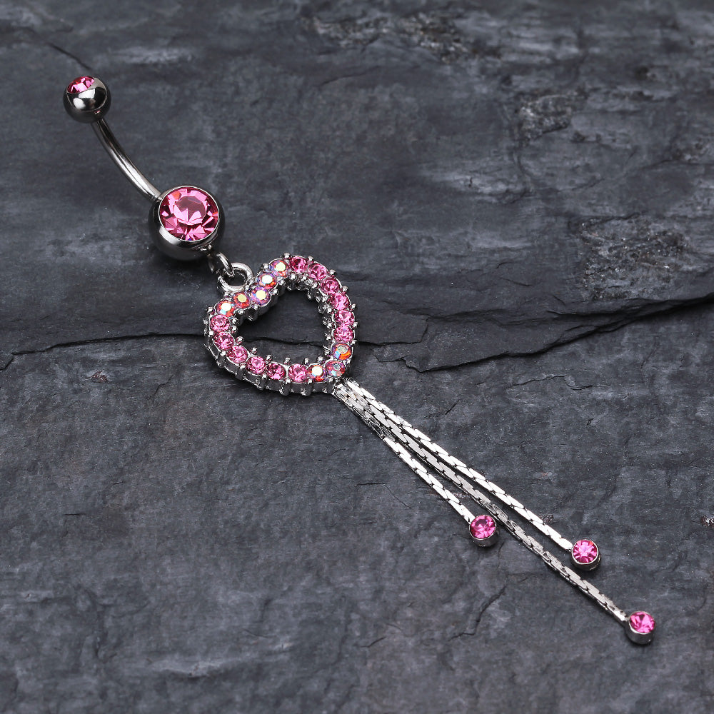 Detail View 2 of Classy Heart Cascading Belly Button Ring-Light Pink