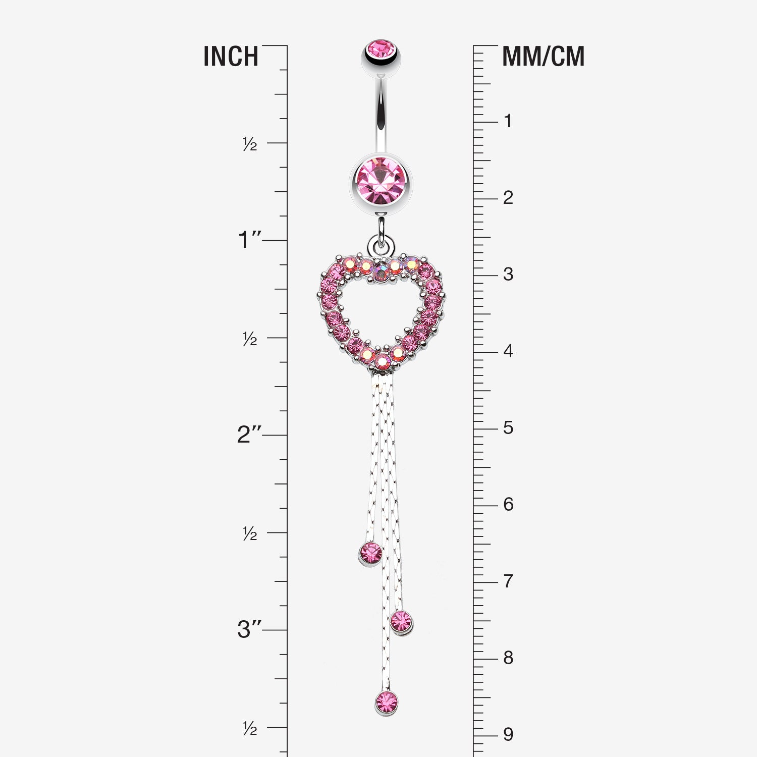 Detail View 1 of Classy Heart Cascading Belly Button Ring-Light Pink