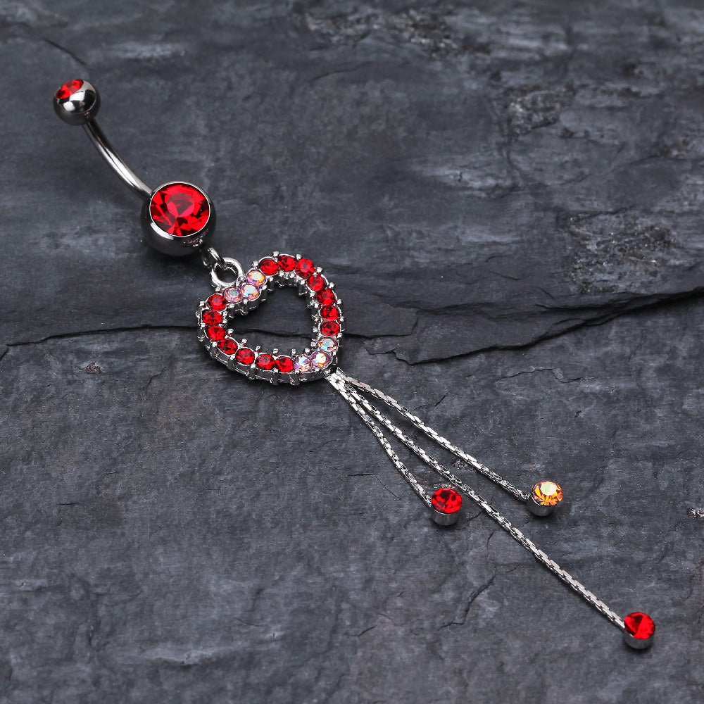 Detail View 2 of Classy Heart Cascading Belly Button Ring-Red
