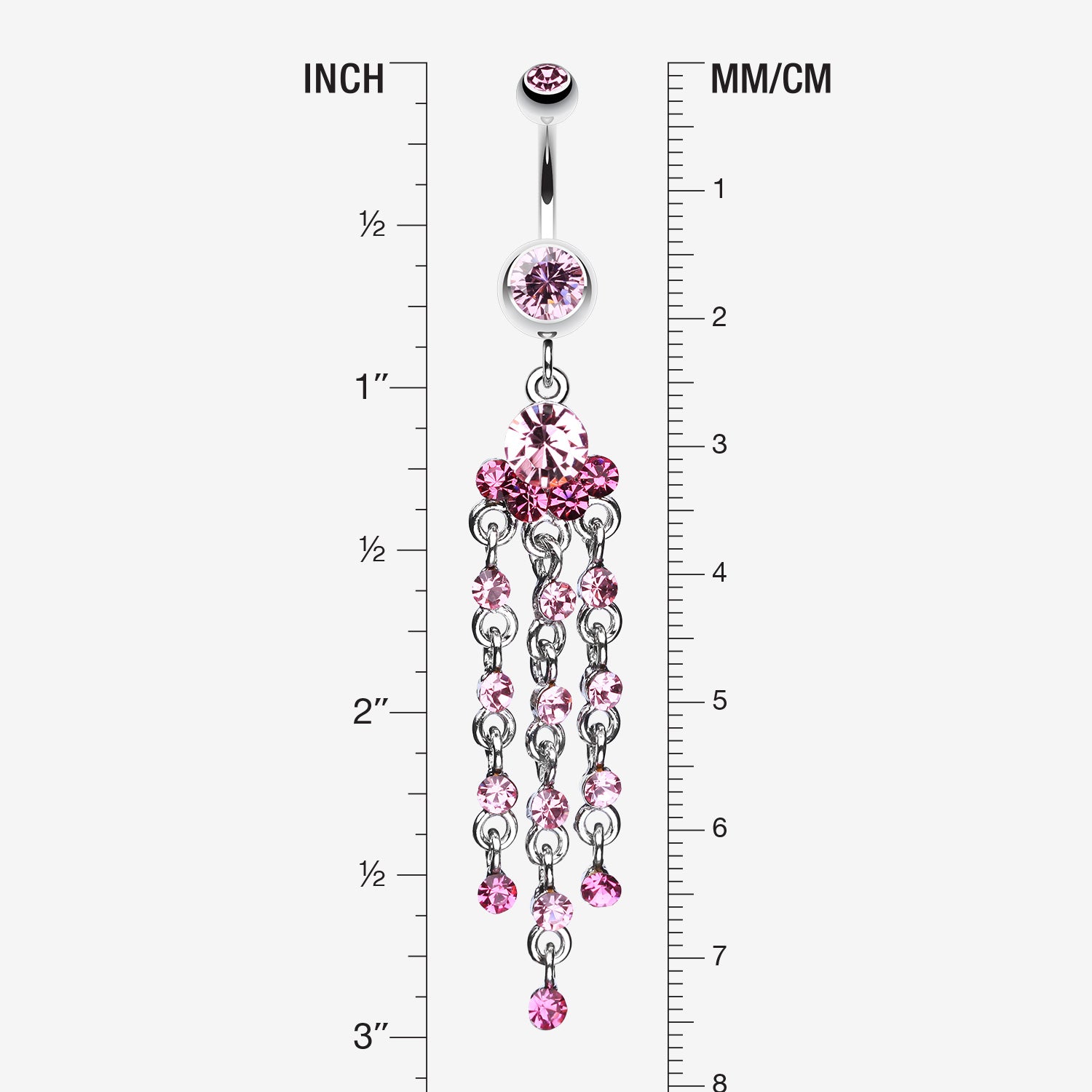 Detail View 1 of Shimmering Chandelier Belly Ring-Light Pink