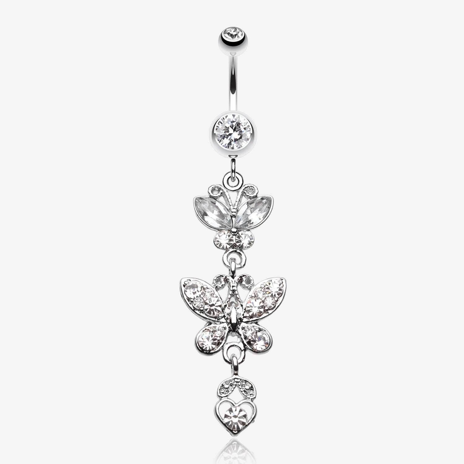 Jeweled Butterflies Belly Button Rings-Clear Gem