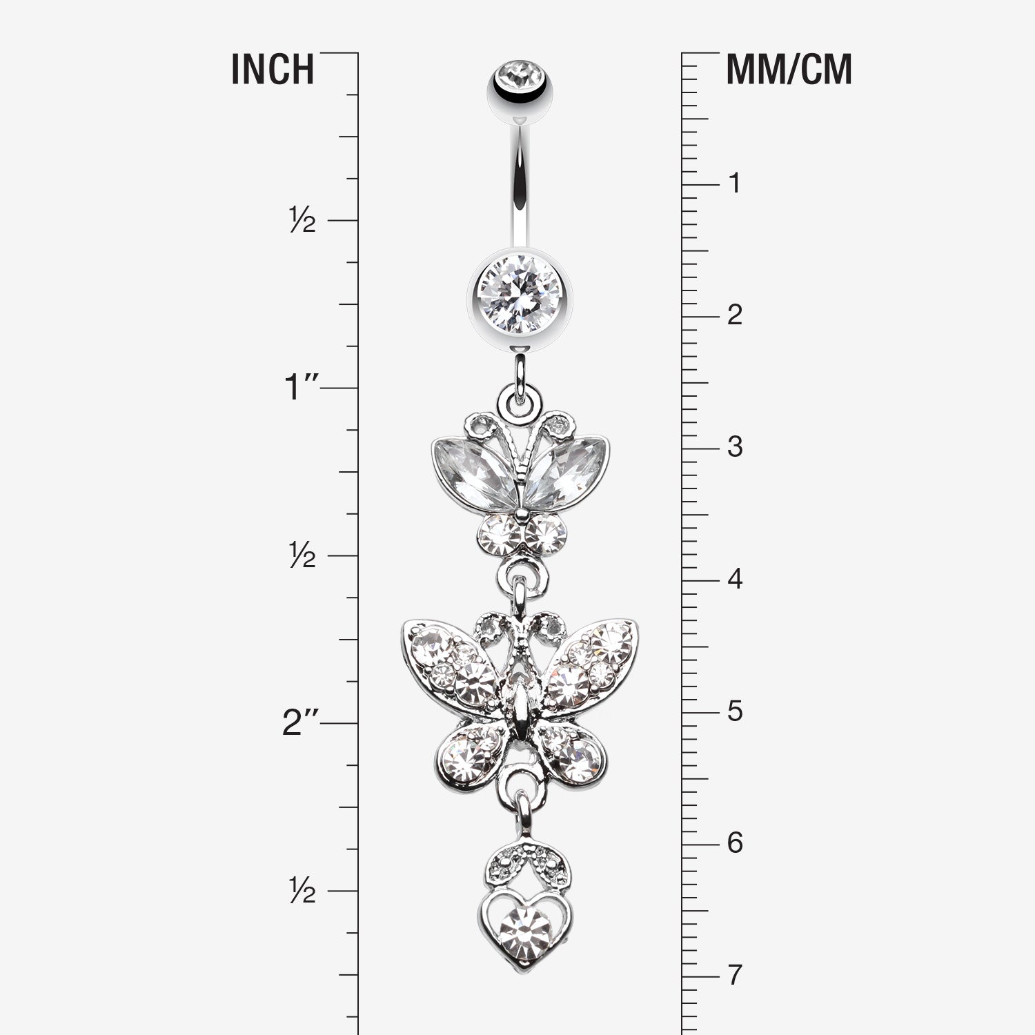 Detail View 1 of Jeweled Butterflies Belly Button Rings-Clear Gem