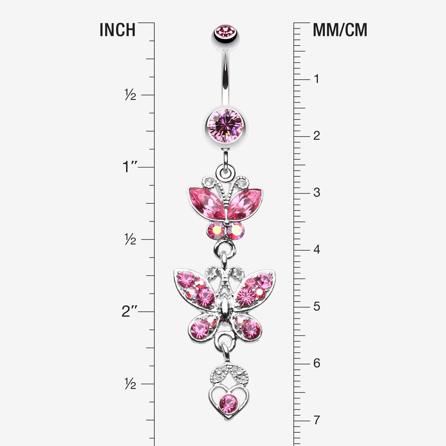 Detail View 1 of Jeweled Butterflies Belly Button Rings-Light Pink