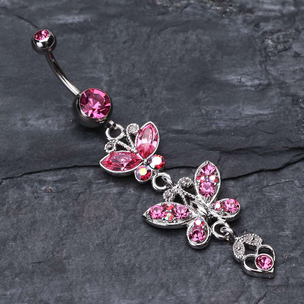Detail View 2 of Jeweled Butterflies Belly Button Rings-Light Pink