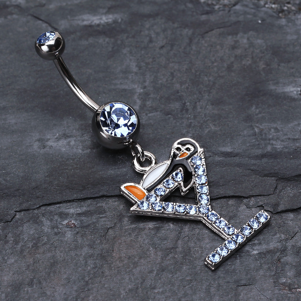 Detail View 2 of Happy Penguin Hour Martini Belly Button Ring-Light Blue