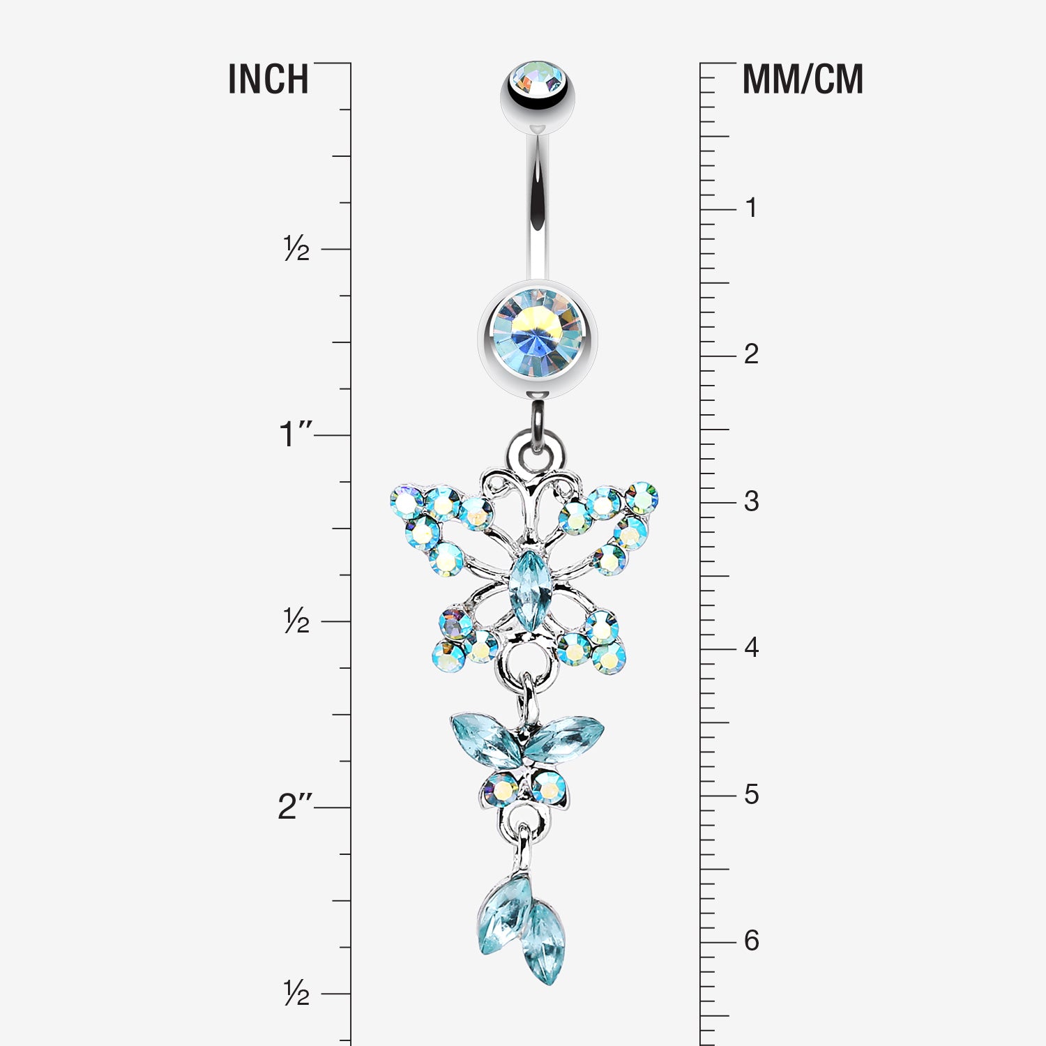 Detail View 1 of Glam Butterfly Fall Fancy Belly Ring-Aqua/Aurora Borealis