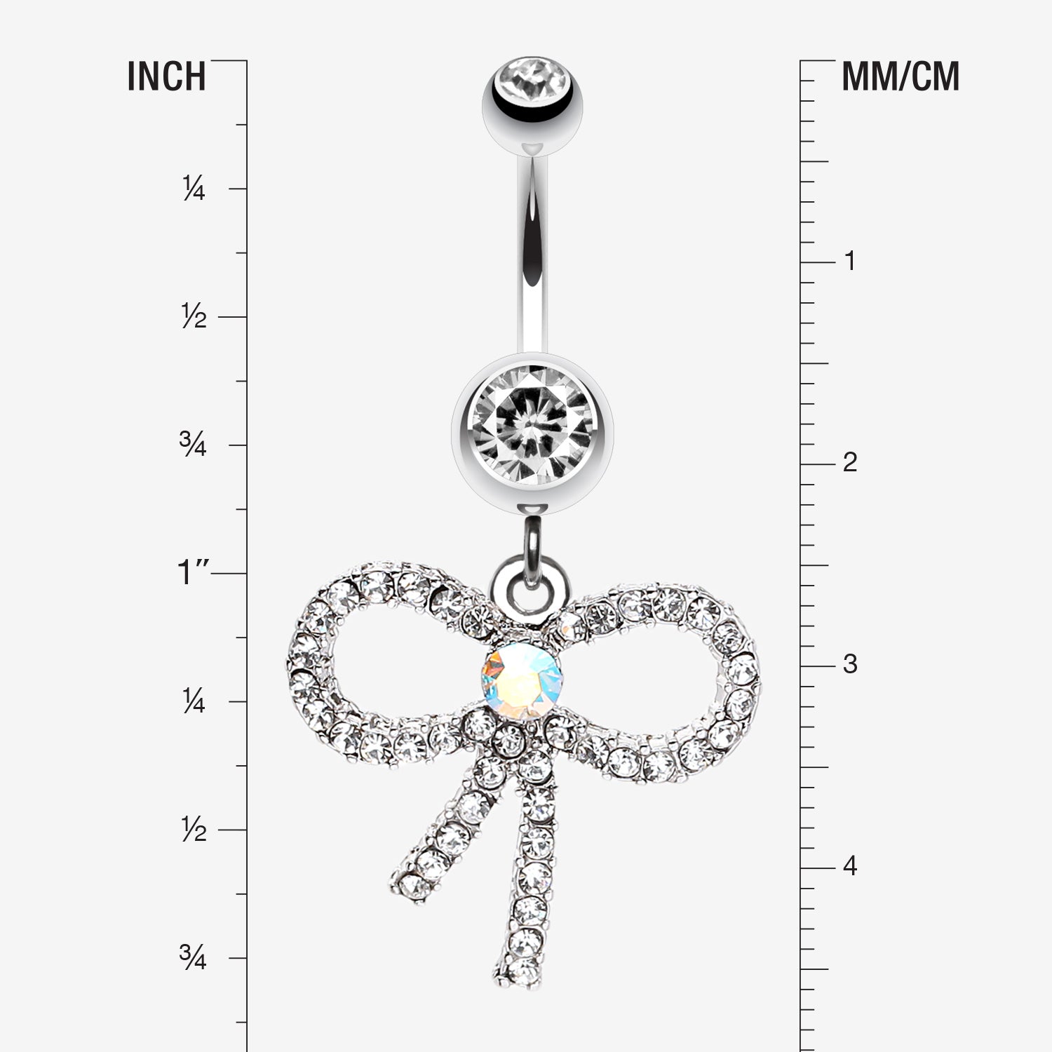 Detail View 1 of Sparkling Ribbon Dangle Belly Ring-Clear Gem