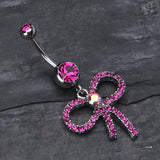 Detail View 2 of Sparkling Ribbon Dangle Belly Ring-Fuchsia