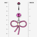 Detail View 1 of Sparkling Ribbon Dangle Belly Ring-Fuchsia