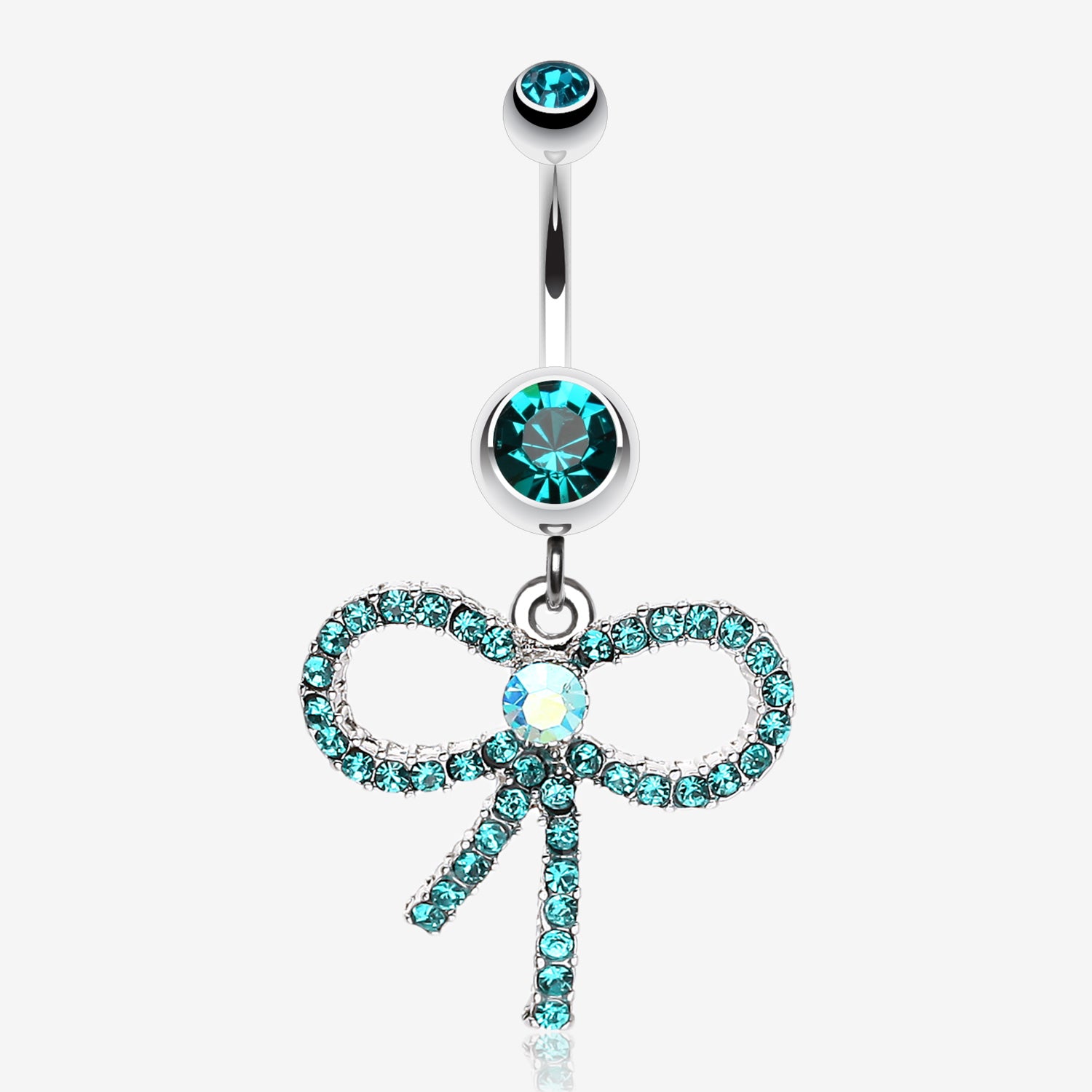 Sparkling Ribbon Dangle Belly Ring-Teal