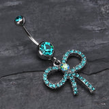 Detail View 2 of Sparkling Ribbon Dangle Belly Ring-Teal