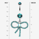 Detail View 1 of Sparkling Ribbon Dangle Belly Ring-Teal