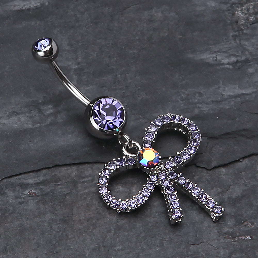 Detail View 2 of Sparkling Ribbon Dangle Belly Ring-Tanzanite