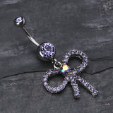 Detail View 2 of Sparkling Ribbon Dangle Belly Ring-Tanzanite