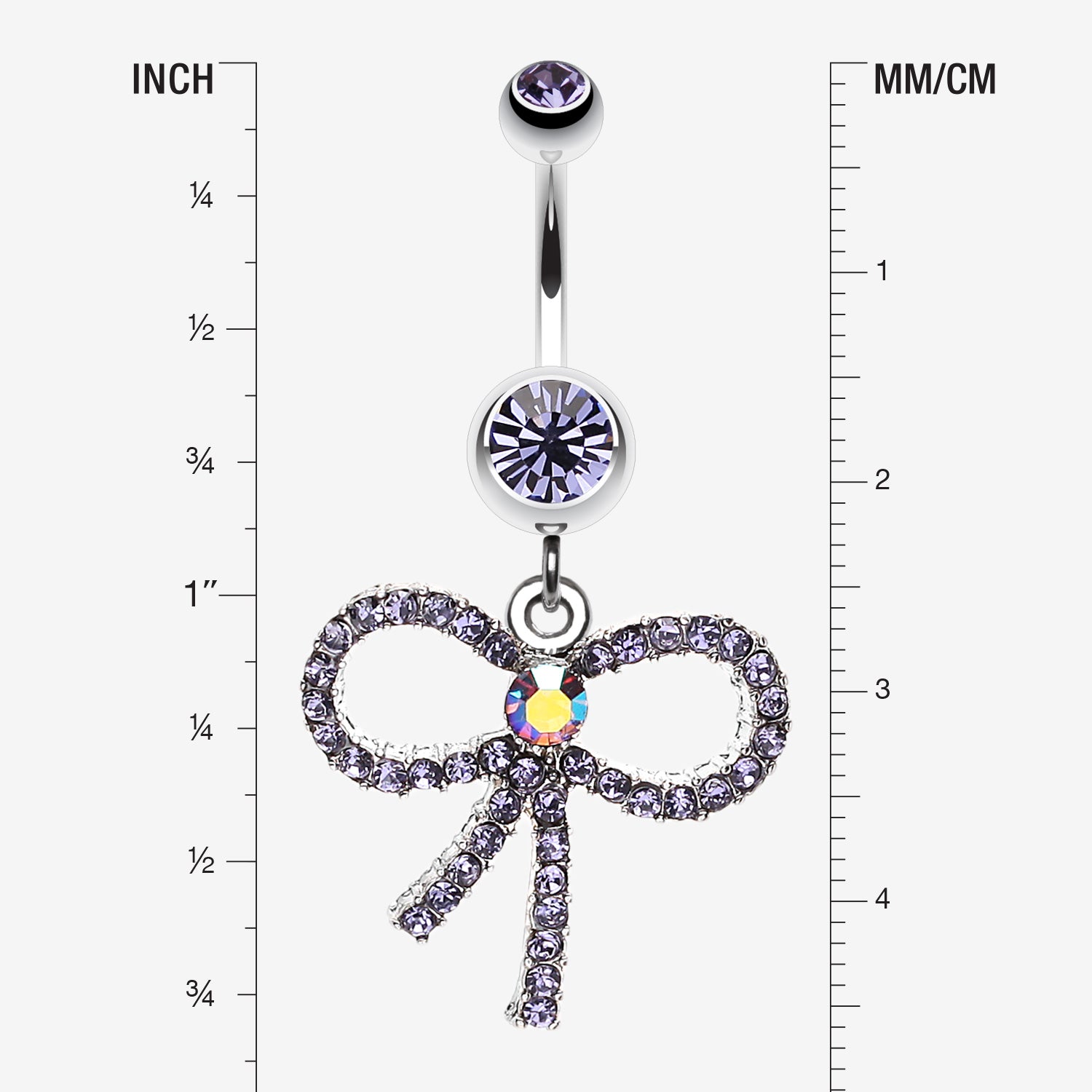 Detail View 1 of Sparkling Ribbon Dangle Belly Ring-Tanzanite