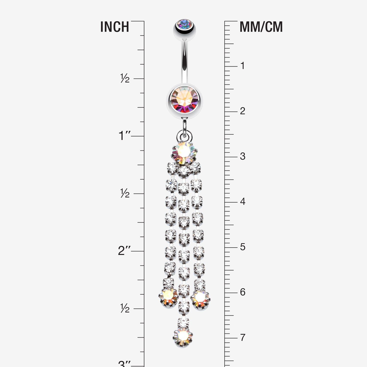 Detail View 1 of Cascading Sparkle Belly Button Ring-Aurora Borealis