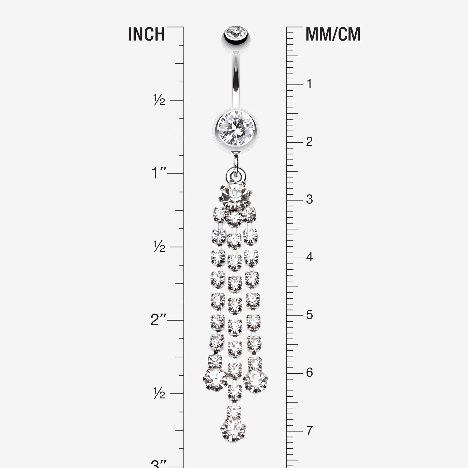 Detail View 1 of Cascading Sparkle Belly Button Ring-Clear Gem