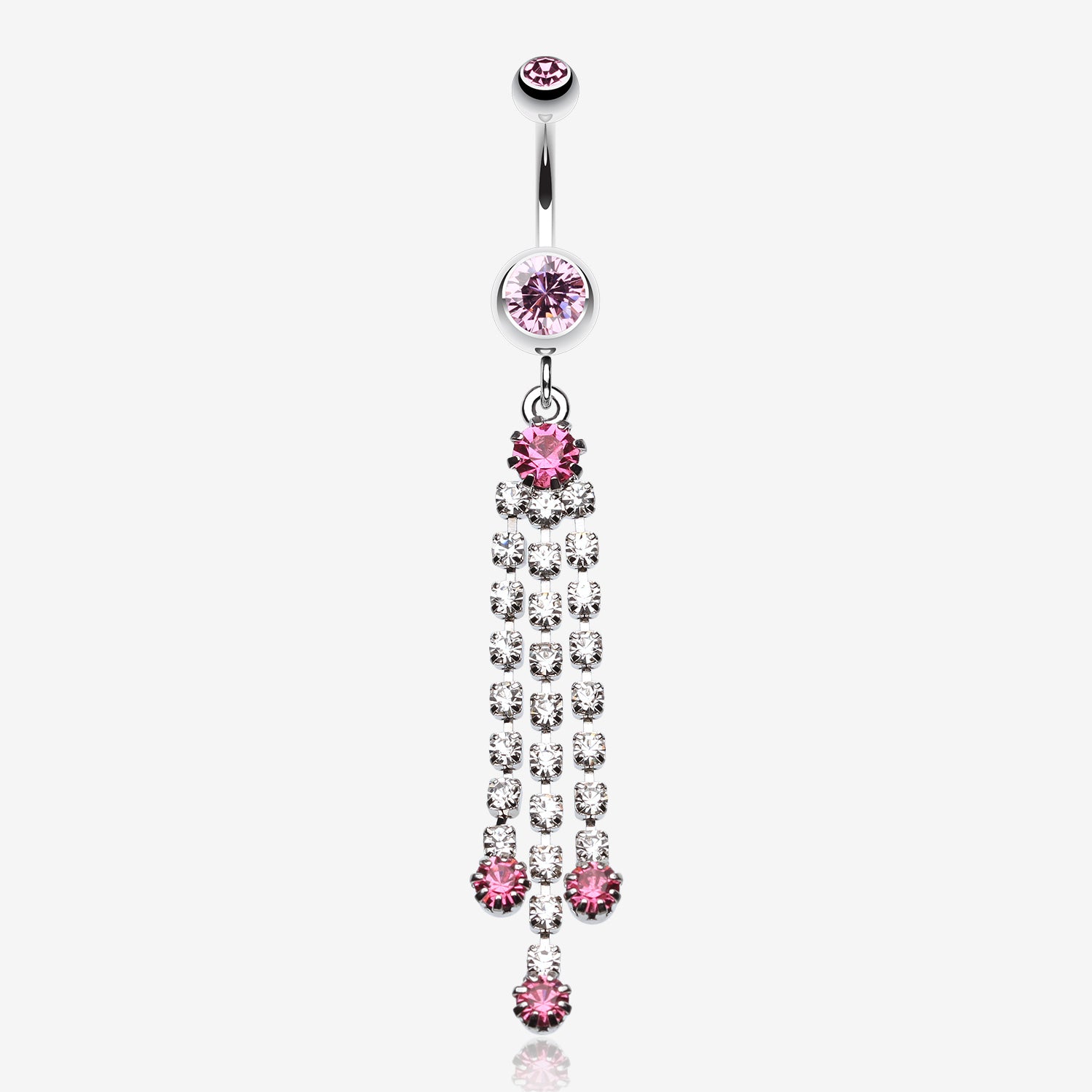Cascading Sparkle Belly Button Ring-Light Pink