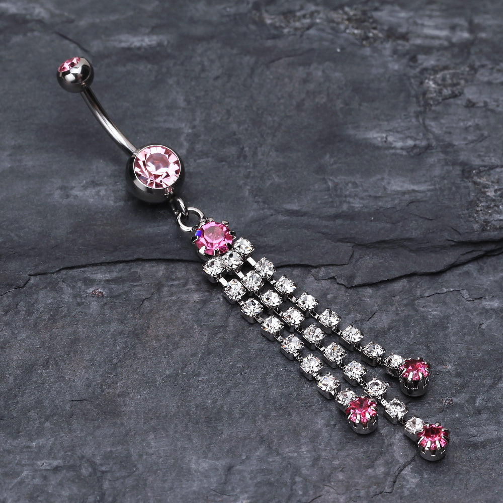 Detail View 2 of Cascading Sparkle Belly Button Ring-Light Pink