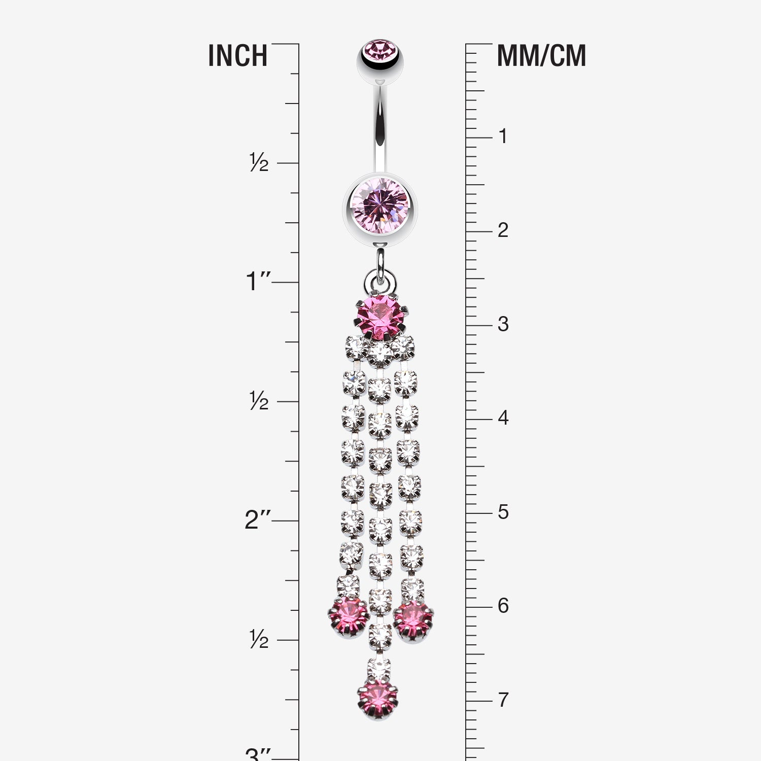 Detail View 1 of Cascading Sparkle Belly Button Ring-Light Pink