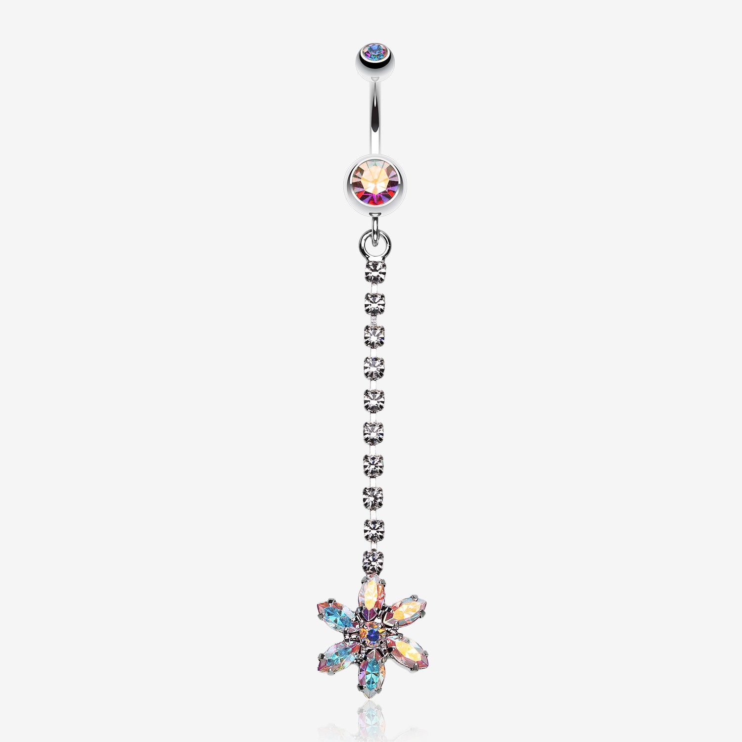 Flower Journey Gem Sparkle Belly Ring-Aurora Borealis