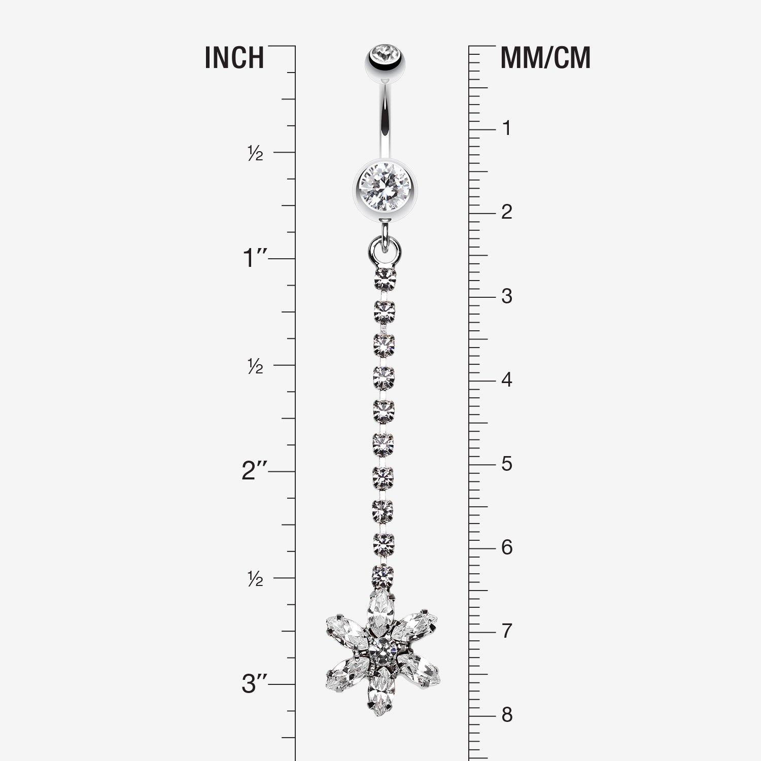 Detail View 1 of Flower Journey Gem Sparkle Belly Ring-Clear Gem
