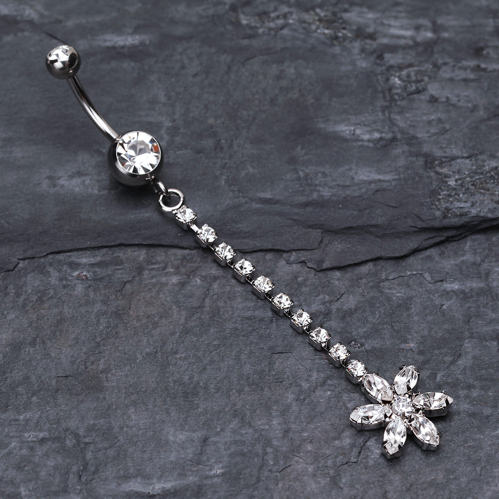 Detail View 2 of Flower Journey Gem Sparkle Belly Ring-Clear Gem