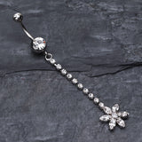 Detail View 2 of Flower Journey Gem Sparkle Belly Ring-Clear Gem