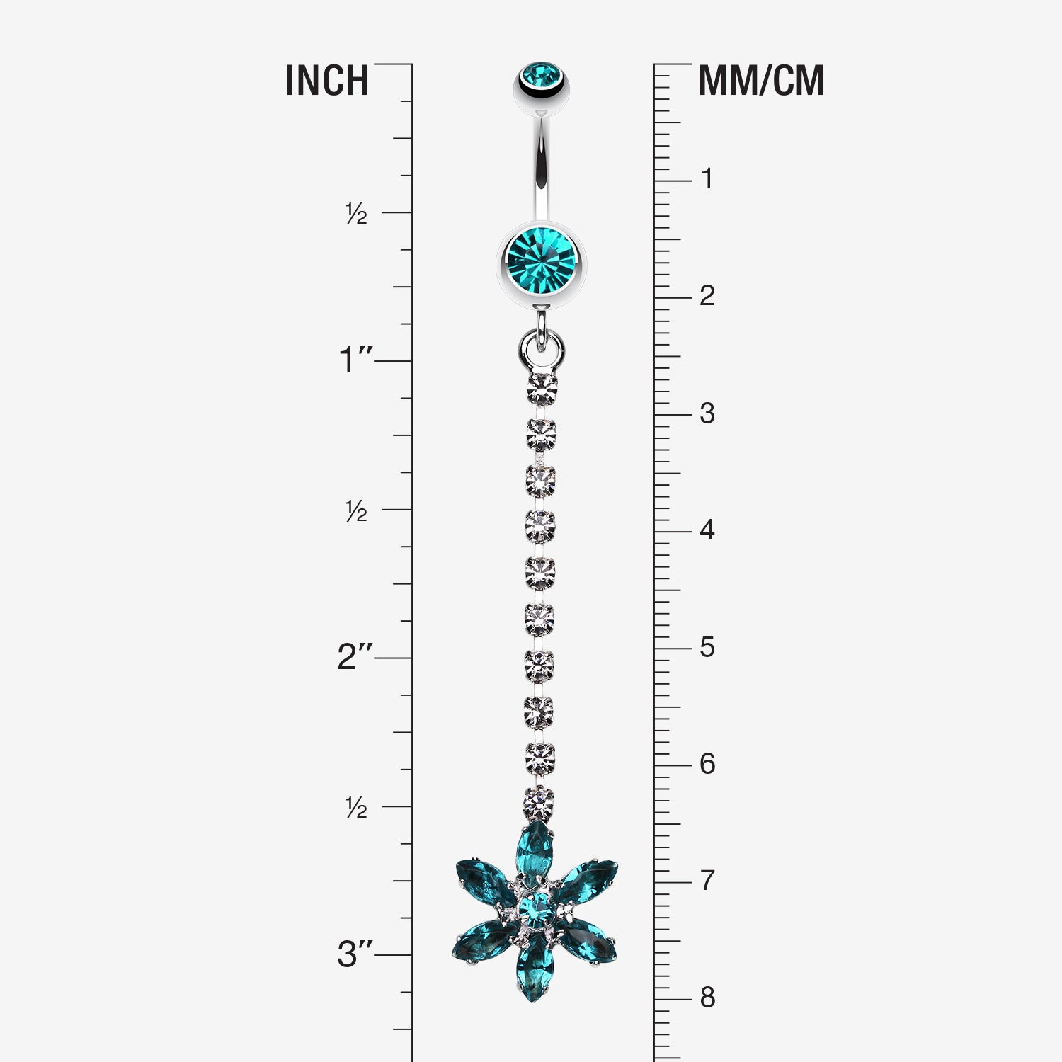 Detail View 1 of Flower Journey Gem Sparkle Belly Ring-Teal