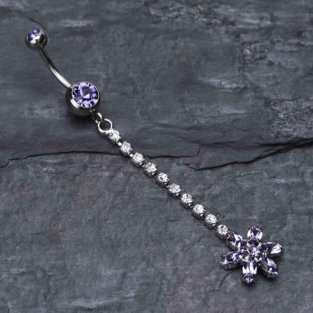Detail View 2 of Flower Journey Gem Sparkle Belly Ring-Tanzanite