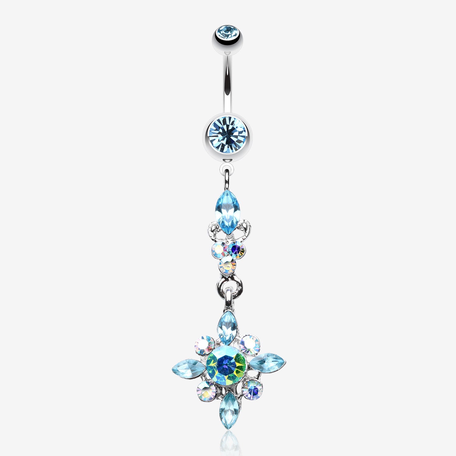 Dangling Shine Drops Belly Button Ring-Aqua