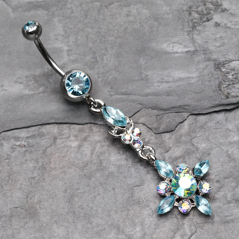 Detail View 2 of Dangling Shine Drops Belly Button Ring-Aqua