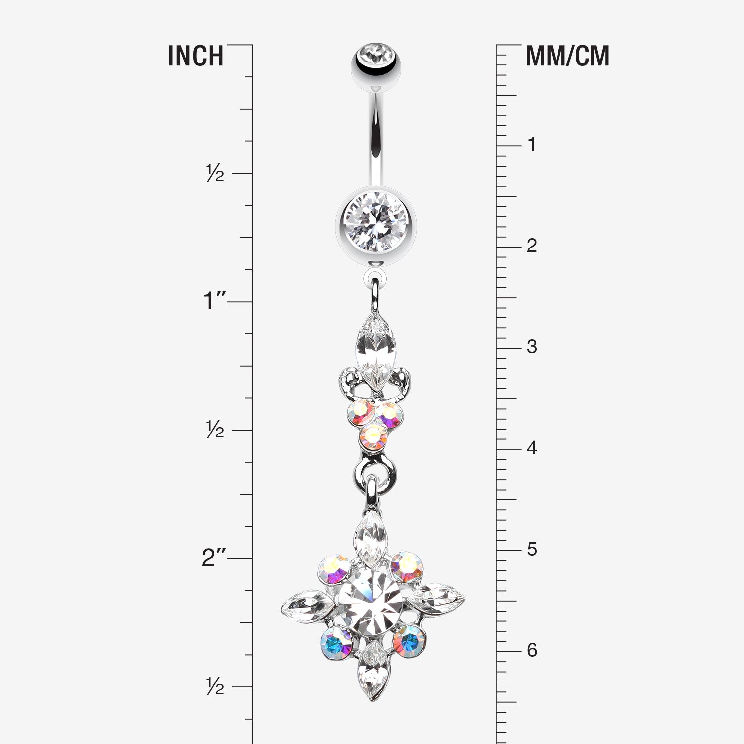 Detail View 1 of Dangling Shine Drops Belly Button Ring-Clear Gem