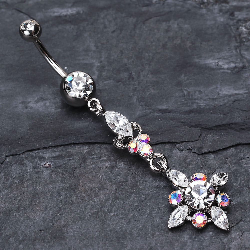 Detail View 2 of Dangling Shine Drops Belly Button Ring-Clear Gem
