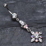 Detail View 2 of Dangling Shine Drops Belly Button Ring-Clear Gem