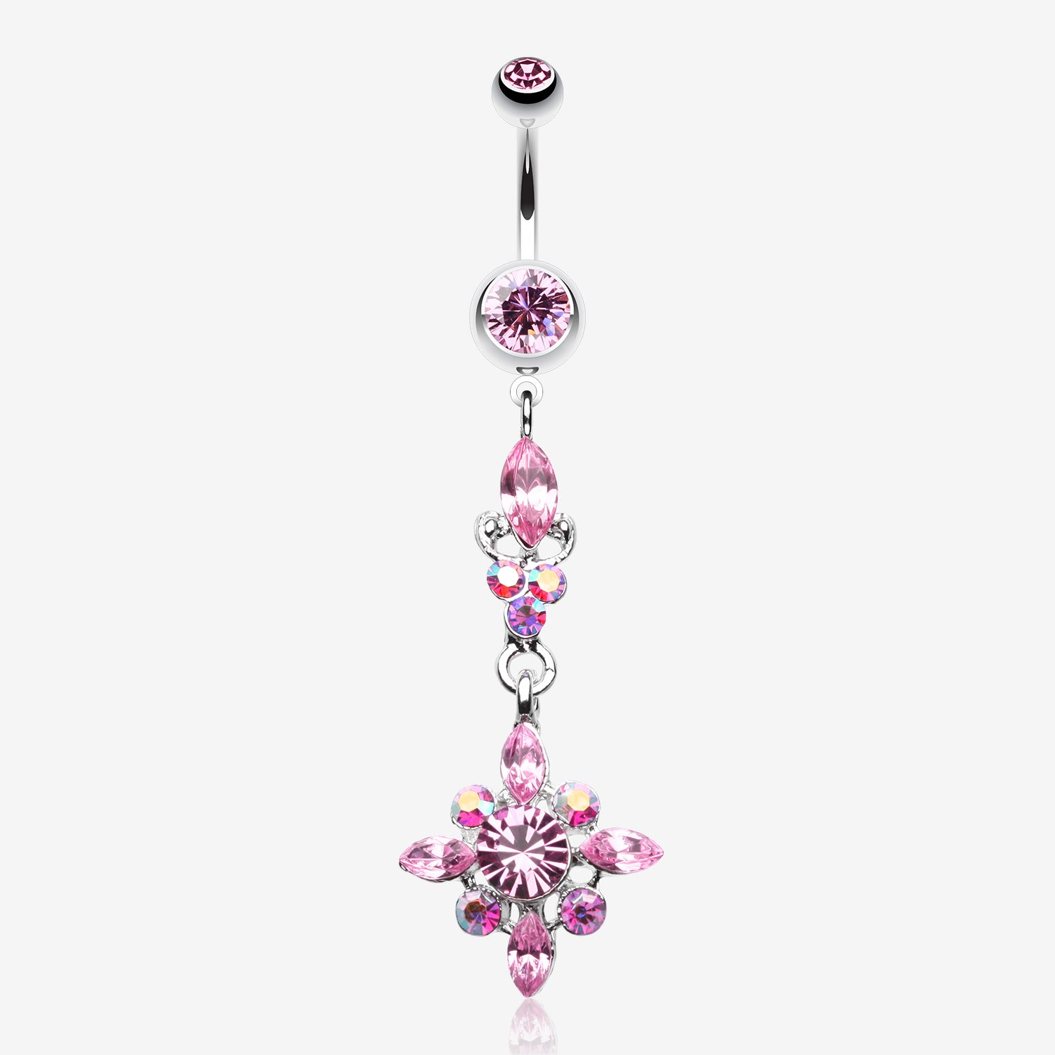 Dangling Shine Drops Belly Button Ring-Light Pink