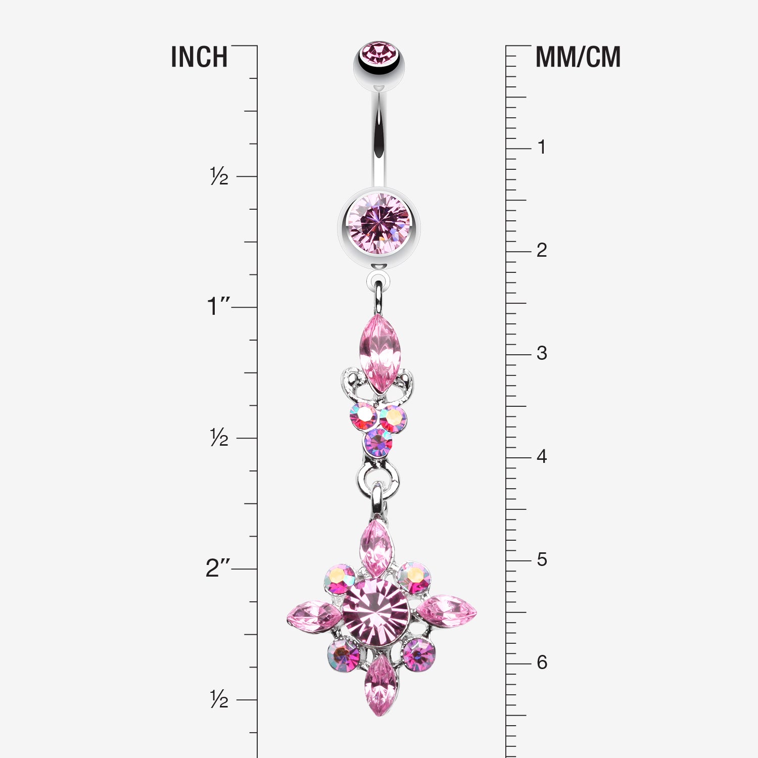 Detail View 1 of Dangling Shine Drops Belly Button Ring-Light Pink