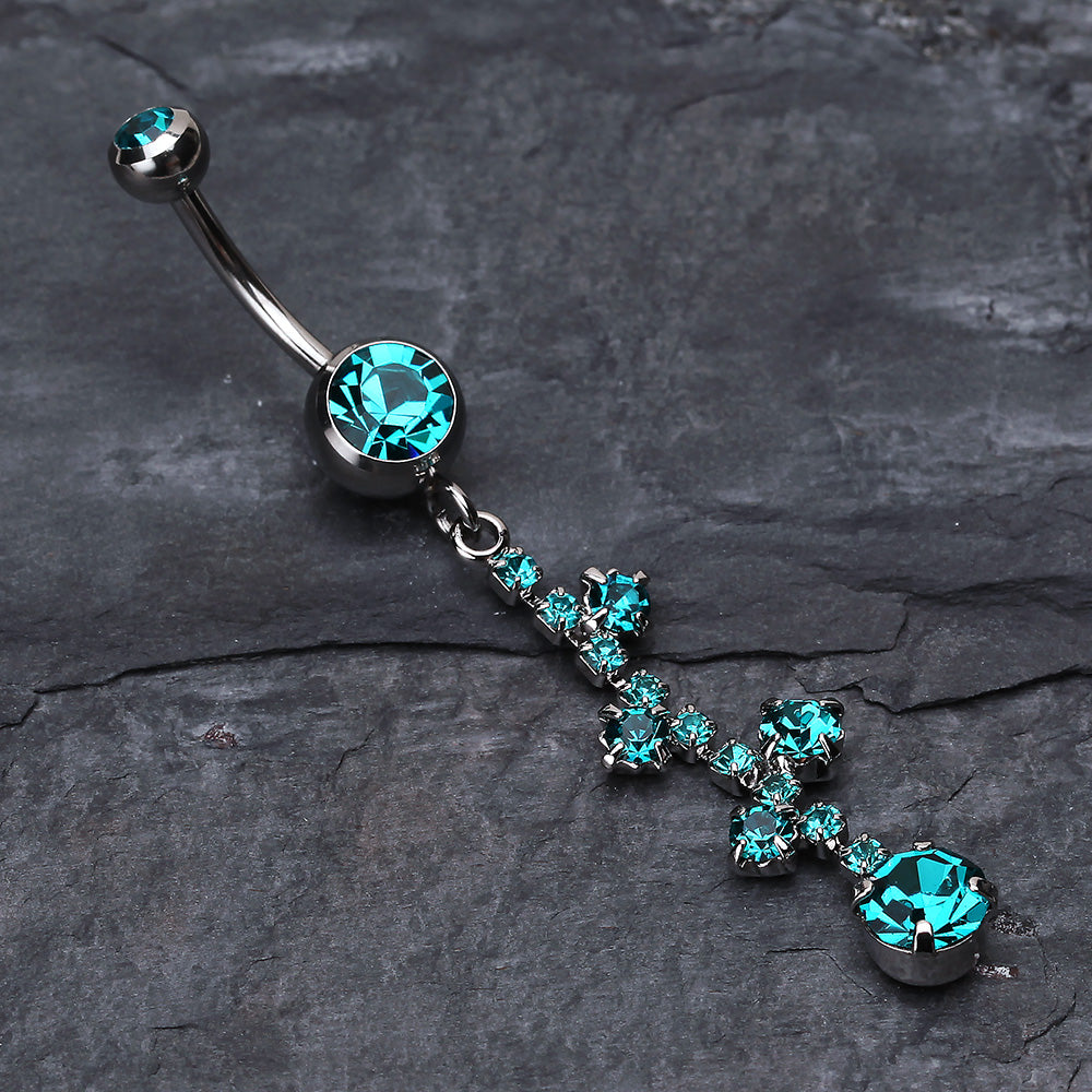 Detail View 2 of Sparkle Drops Belly Button Ring-Teal