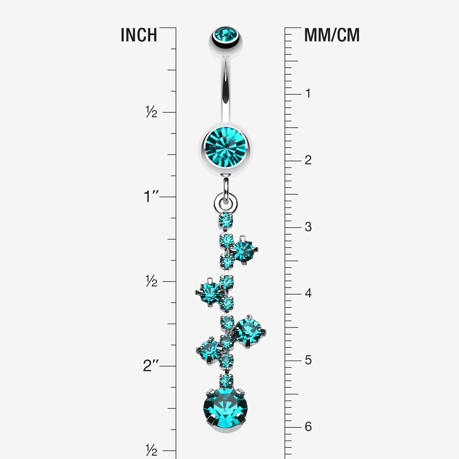 Detail View 1 of Sparkle Drops Belly Button Ring-Teal