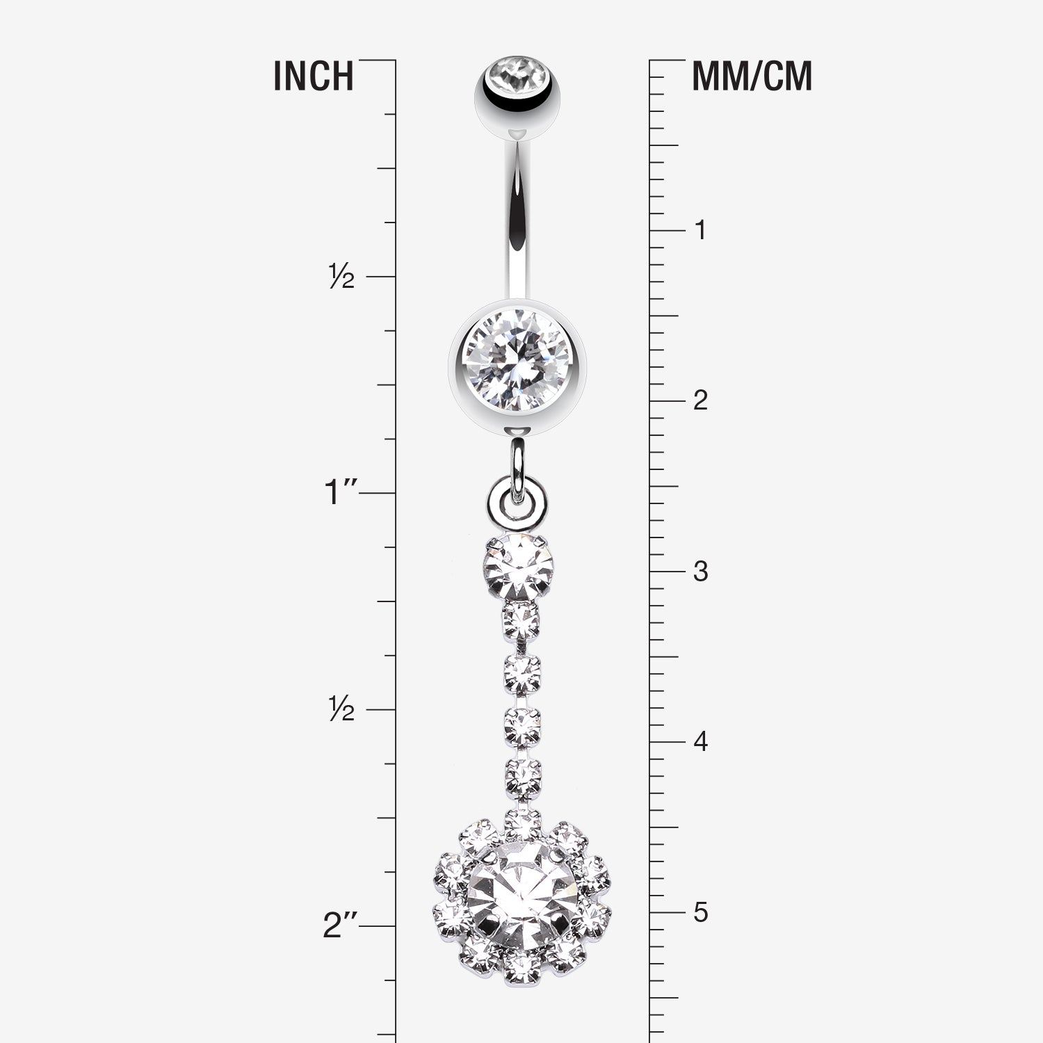 Detail View 1 of Dangling Gem Drop Belly Button Ring-Clear Gem