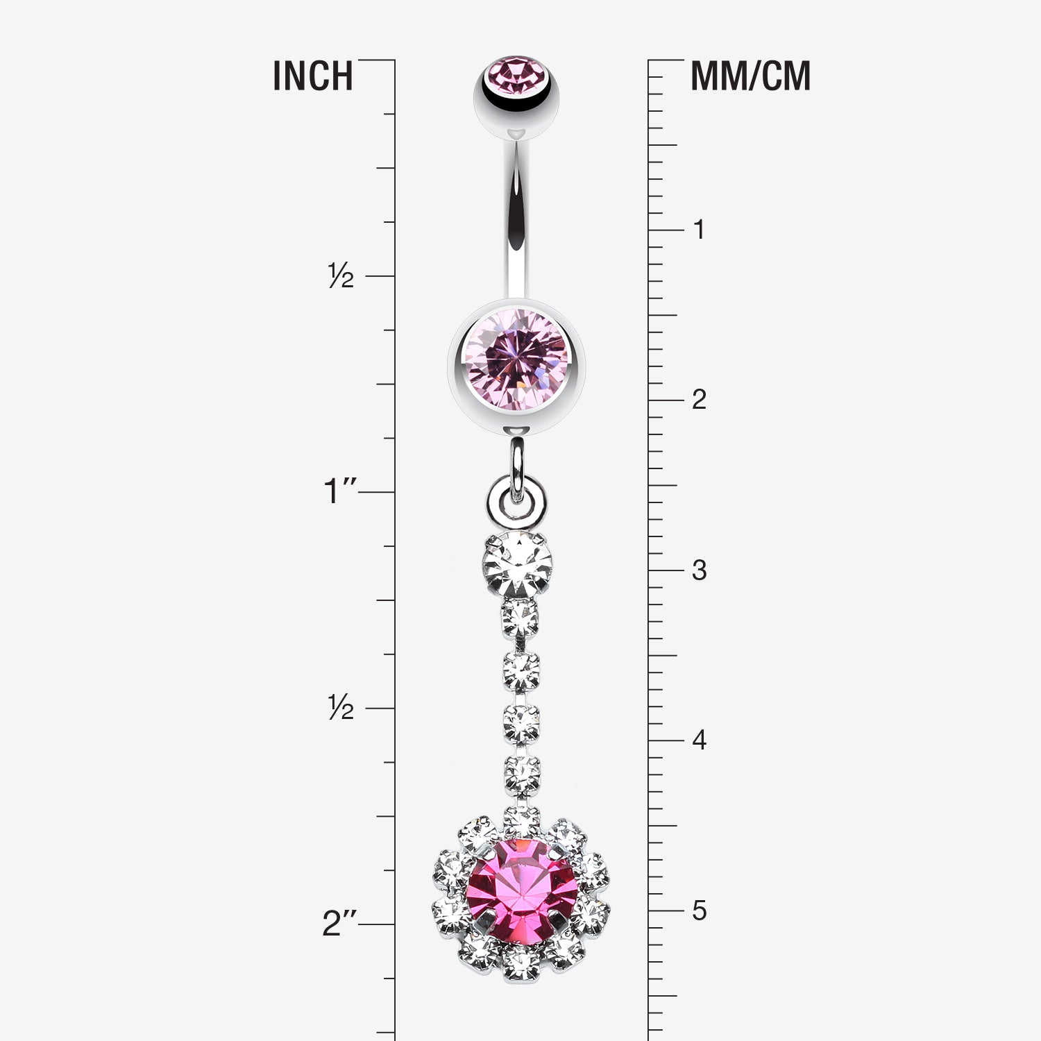 Detail View 1 of Dangling Gem Drop Belly Button Ring-Light Pink